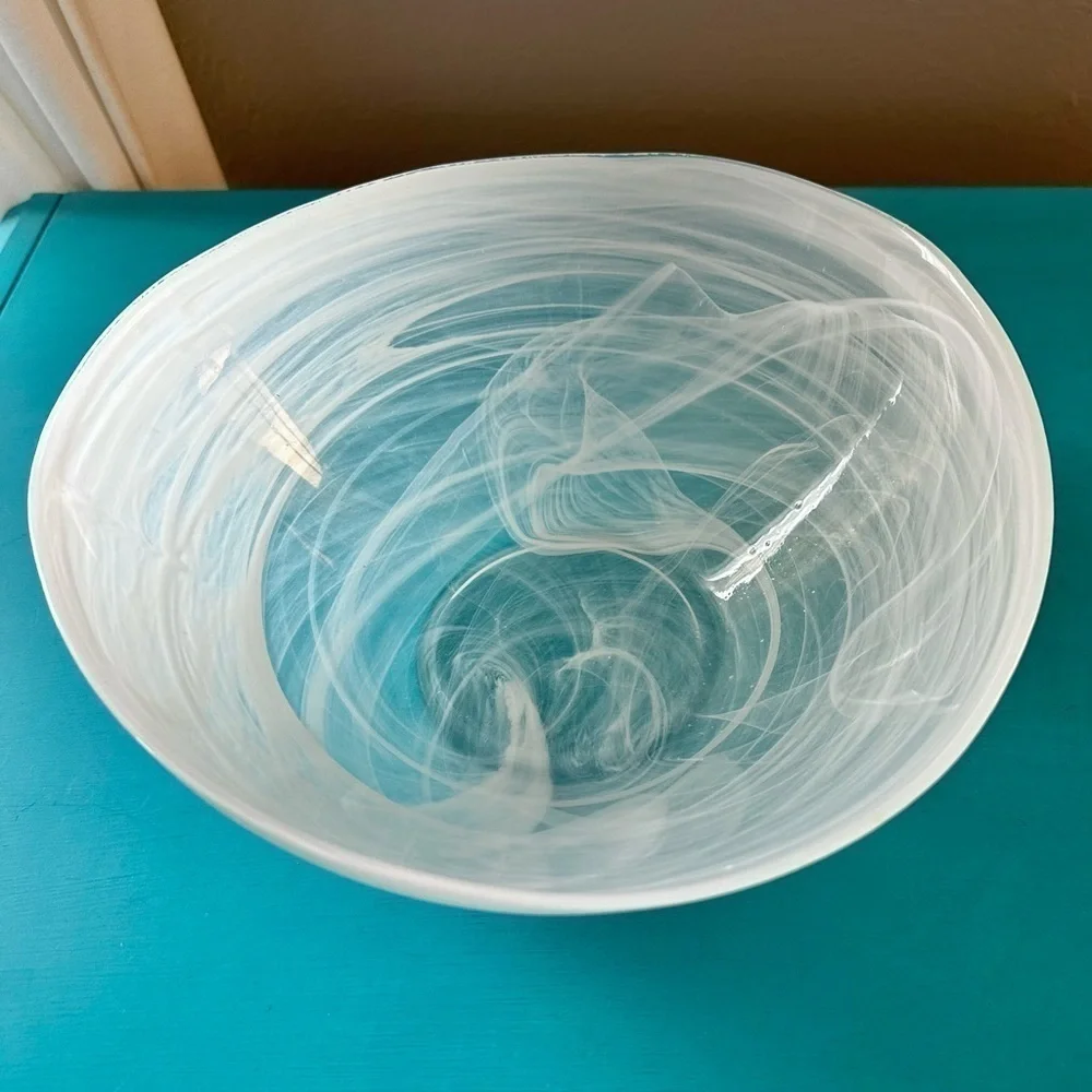 White Handblown Glass Decorative Bowl Medium Sized